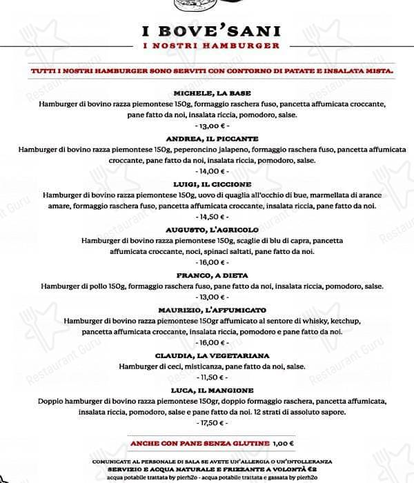 Menu di Bove’s 