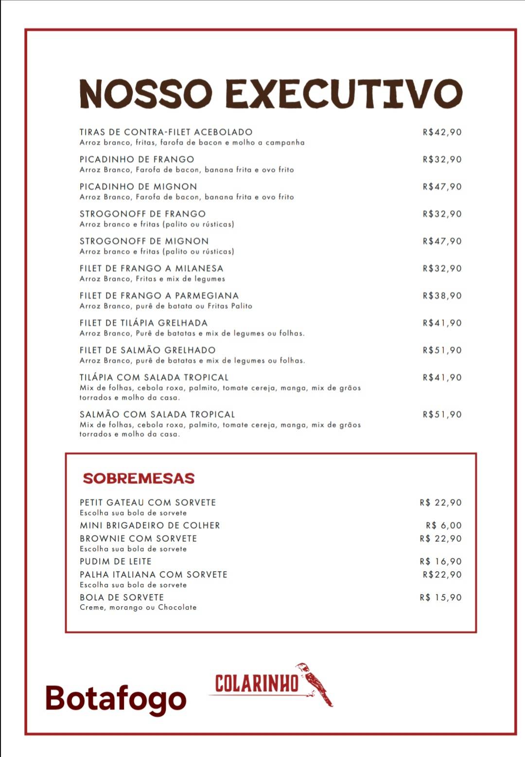 Braseiro Colarinho cardápio