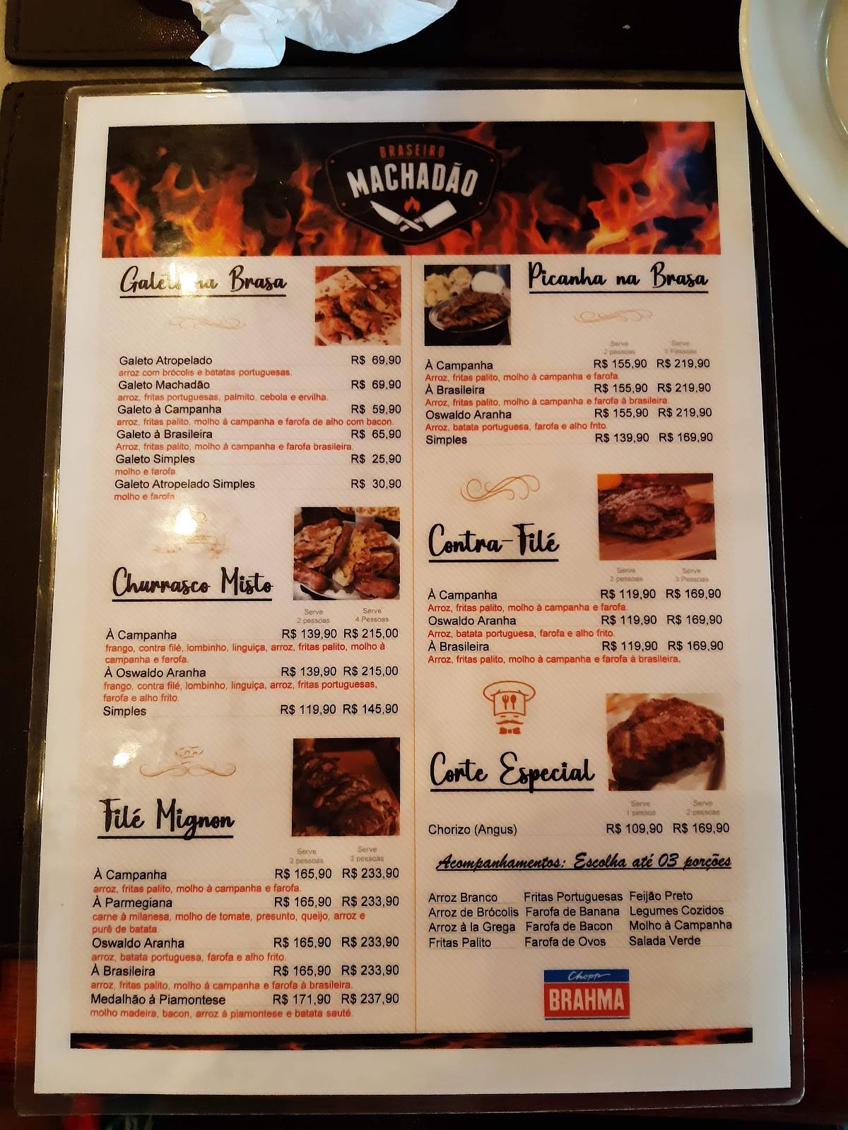 Braseiro Machadão cardápio