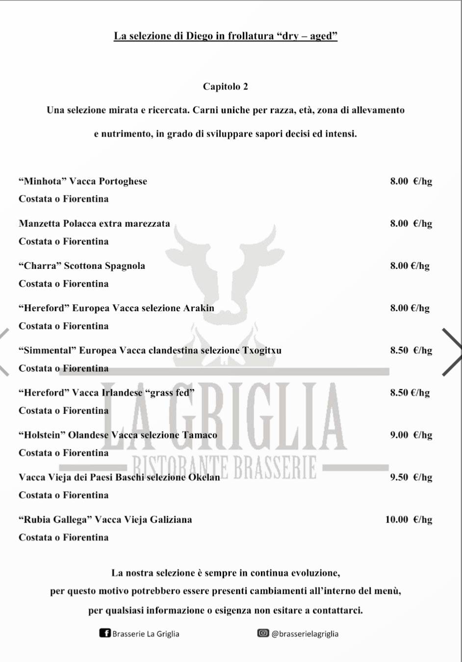 Menu di Brasserie La Griglia 