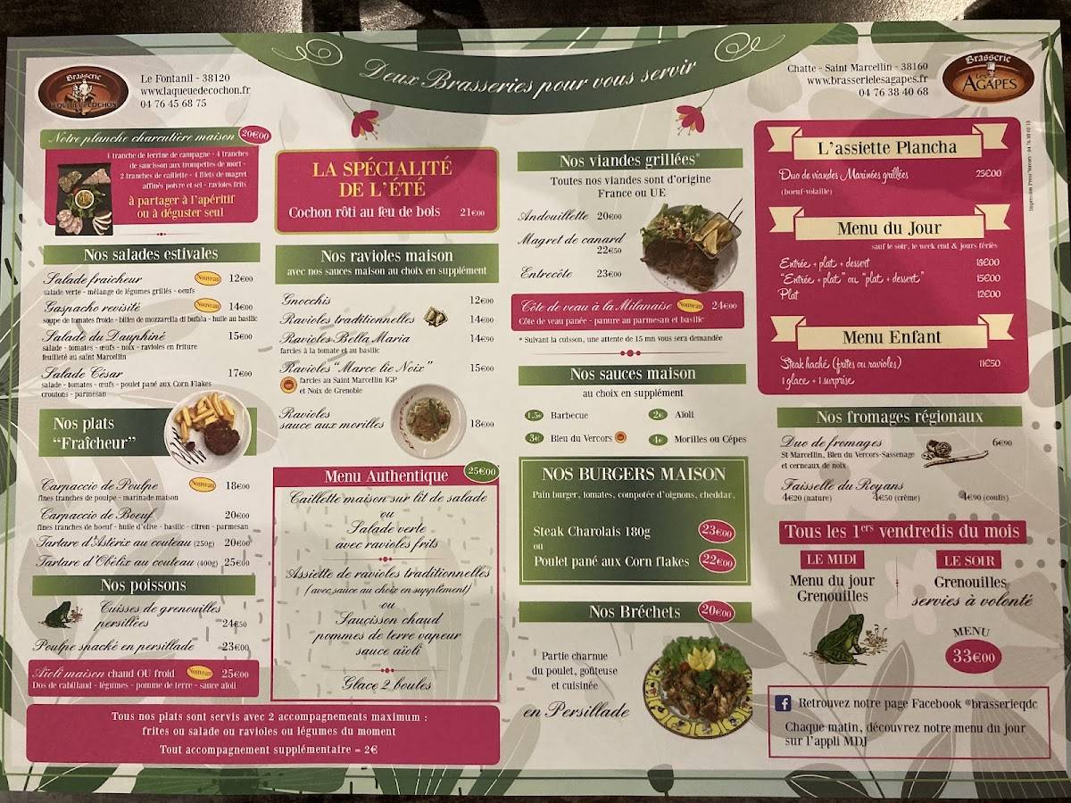 Menu de Restaurant Brasserie La Queue de Cochon