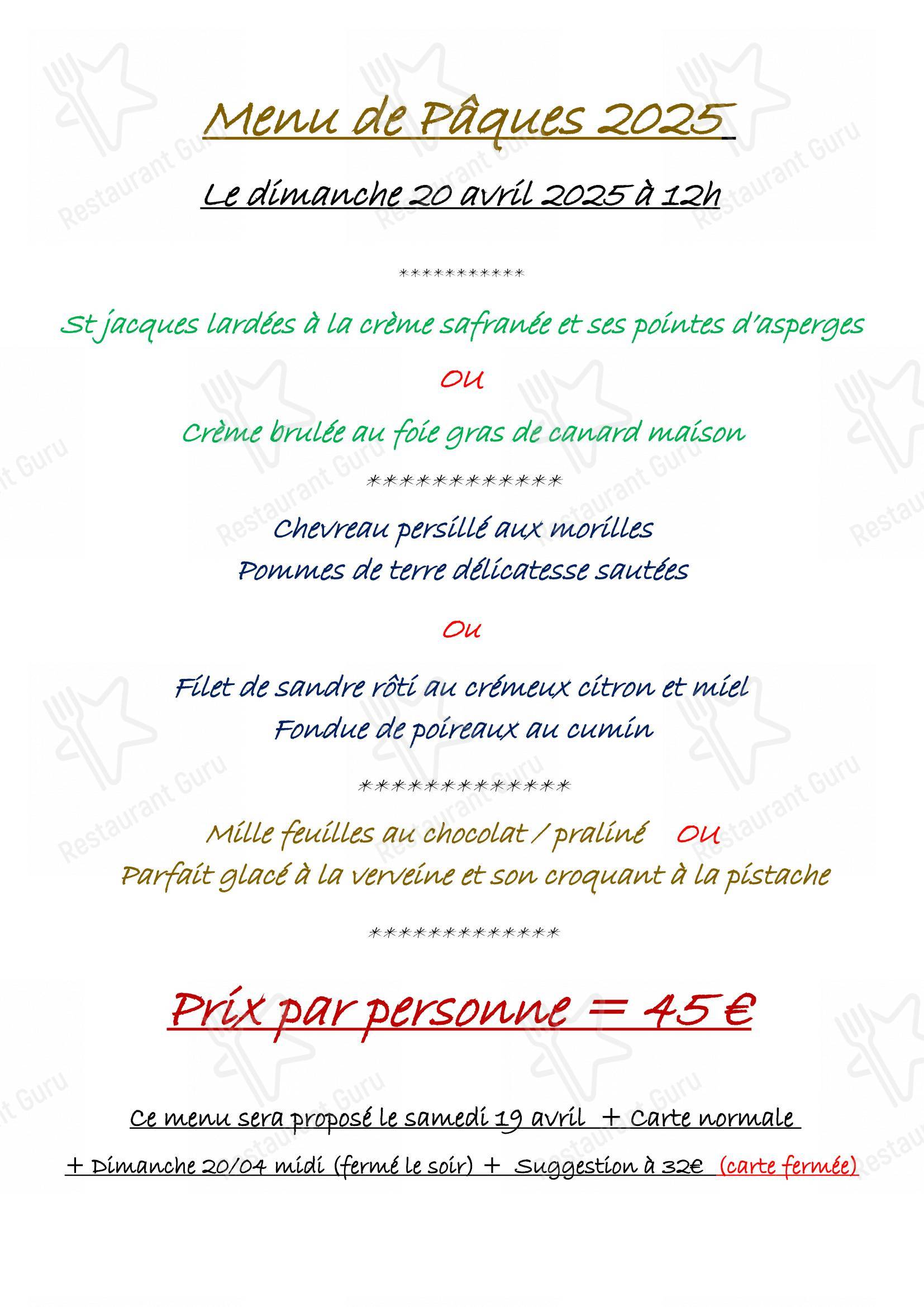 Menu pour Restaurant Brasserie La Queue de Cochon restaurant