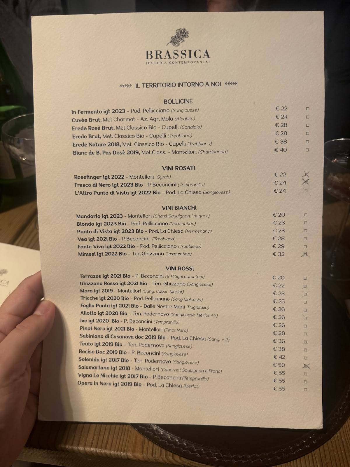 Menu di Brassica osteria contemporanea 