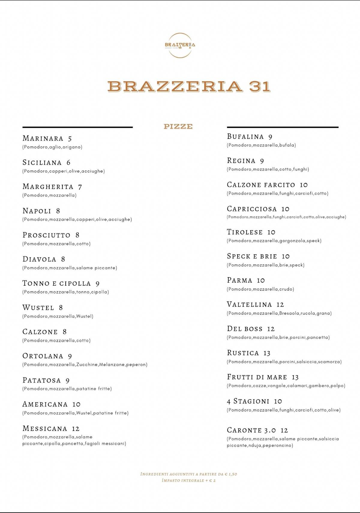 Menu di Brazzeria 31 - Pizzeria e Brasserie a Ventimiglia 
