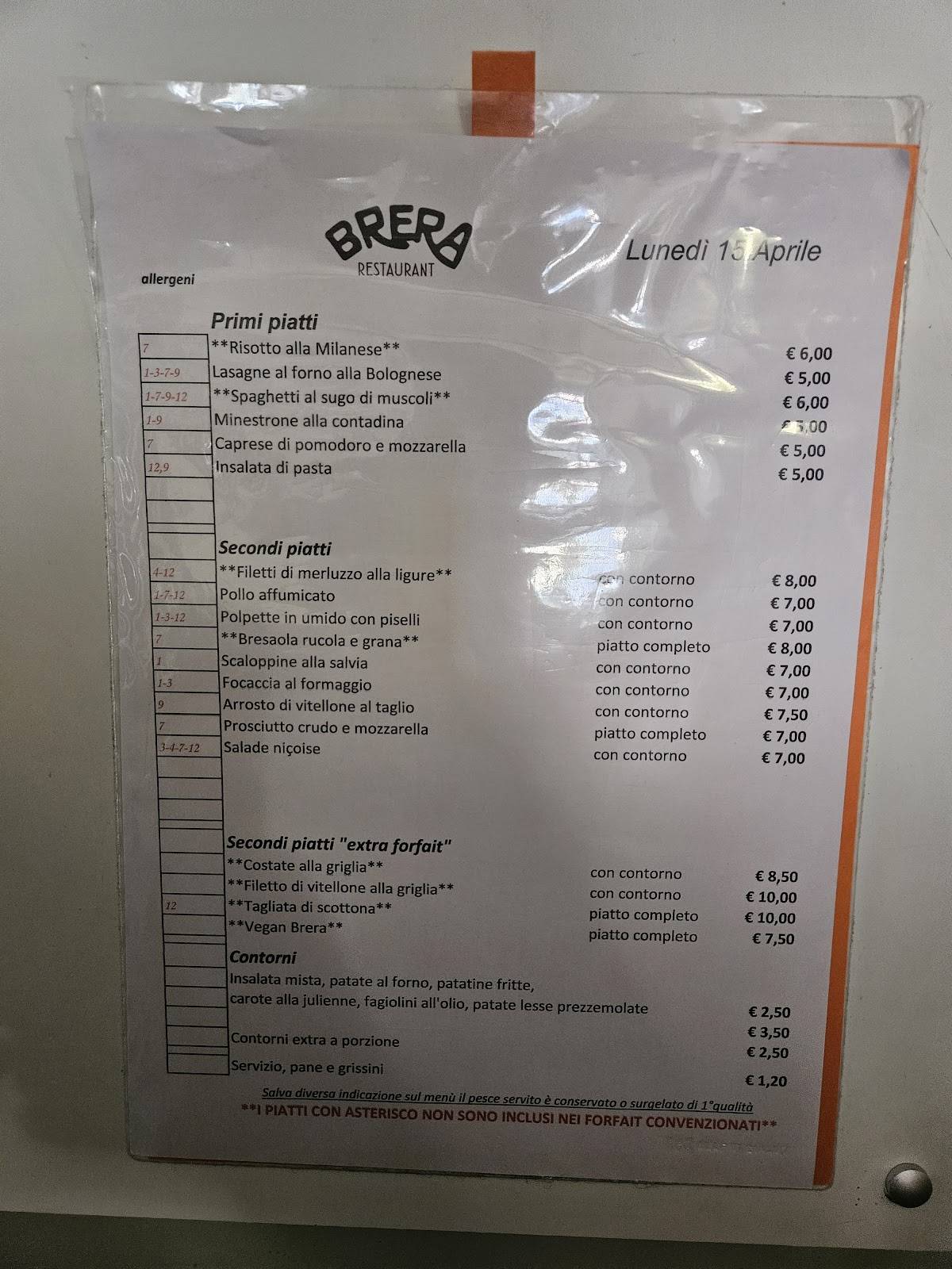 Menu di Brera Express Restaurant Pizzeria 