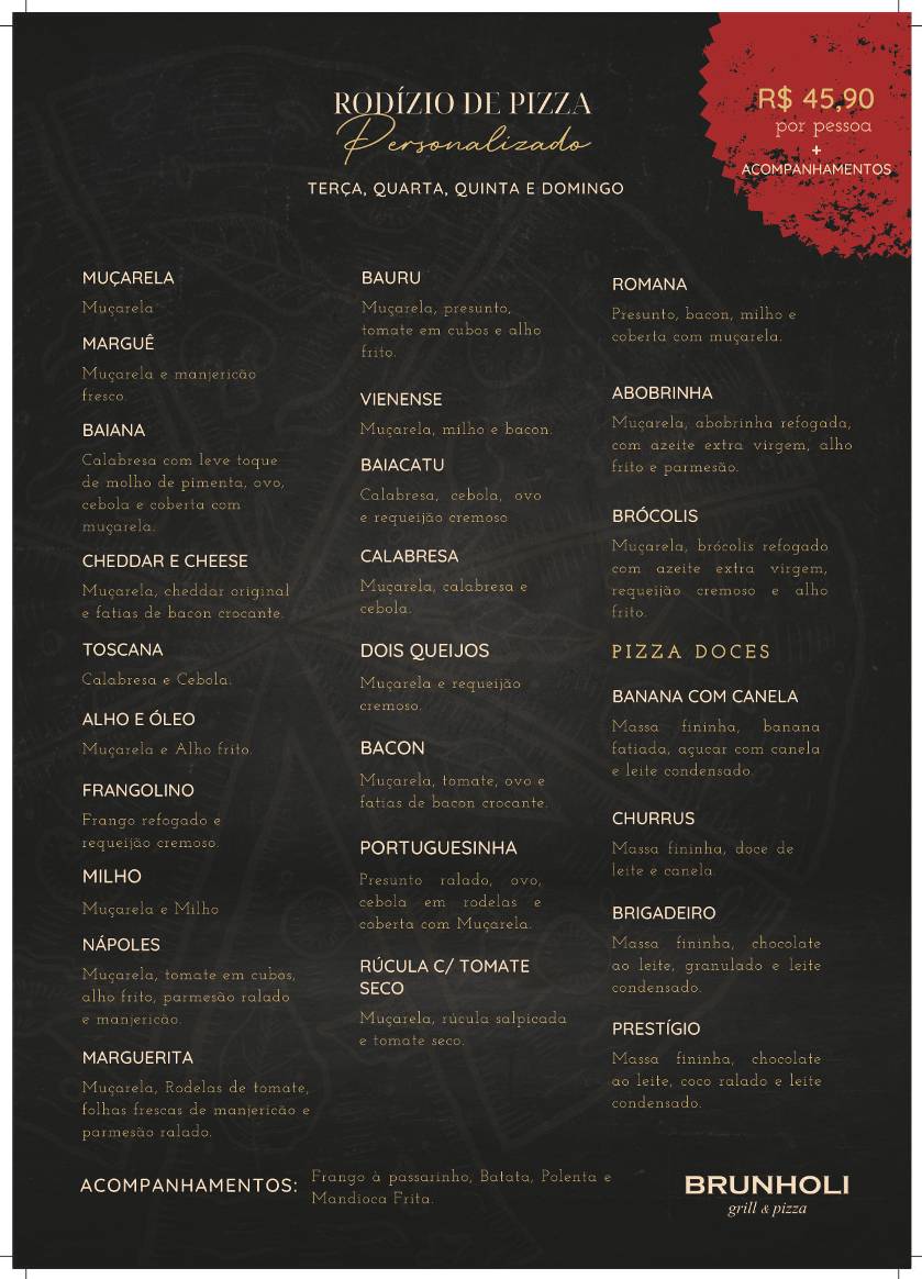 Brunholi Grill & Pizza cardápio