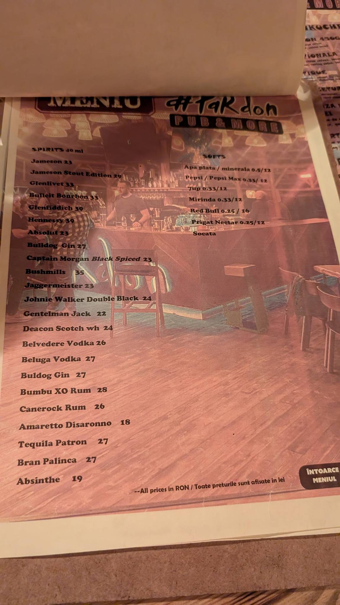 Menu de Pardon Pub & Taproom