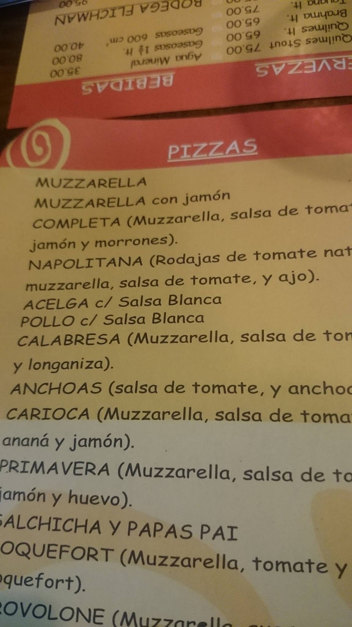 Menu at Si No Corro Me Pizza restaurant, Buenos Aires