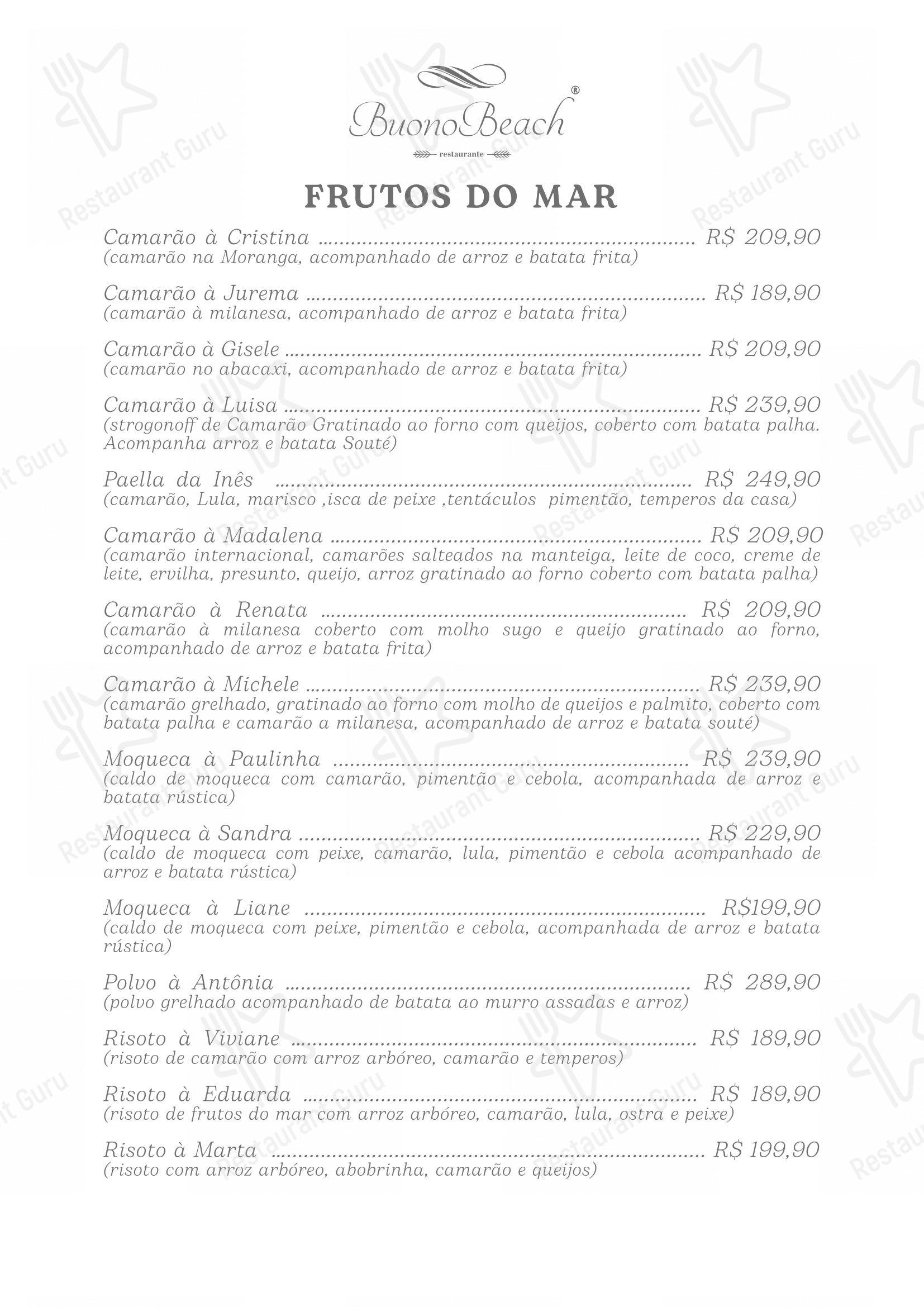 Buono Beach Restaurante - Menu