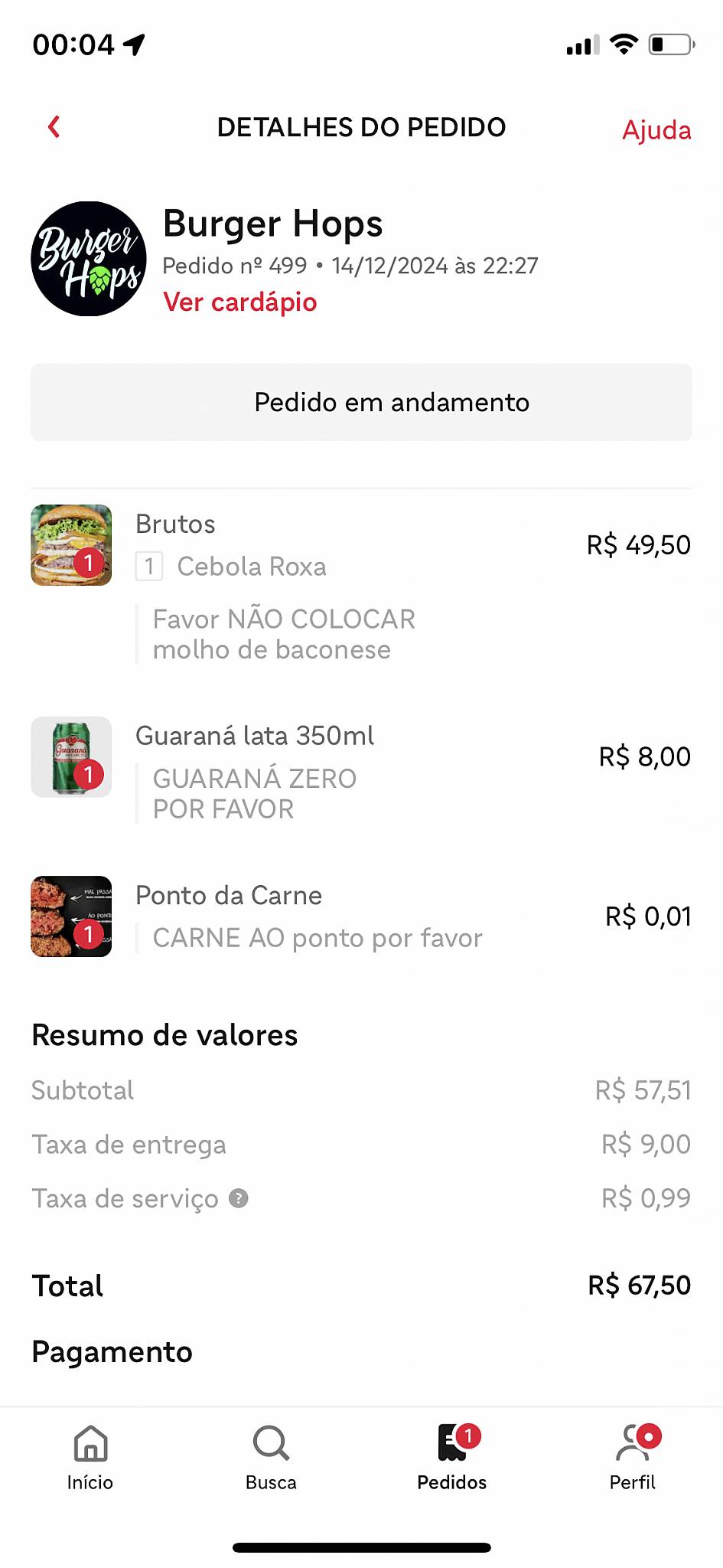 Burger Hops cardápio