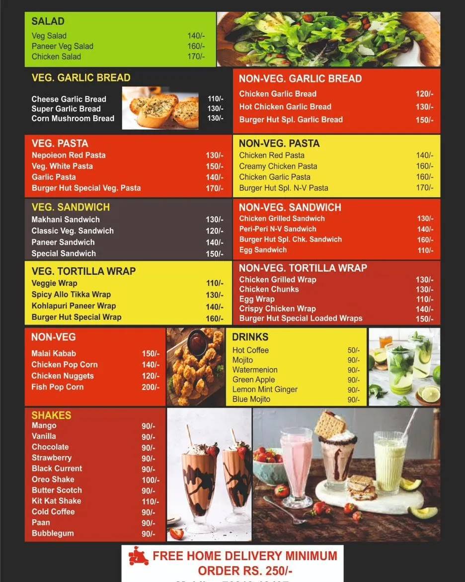 Burger Hut menu