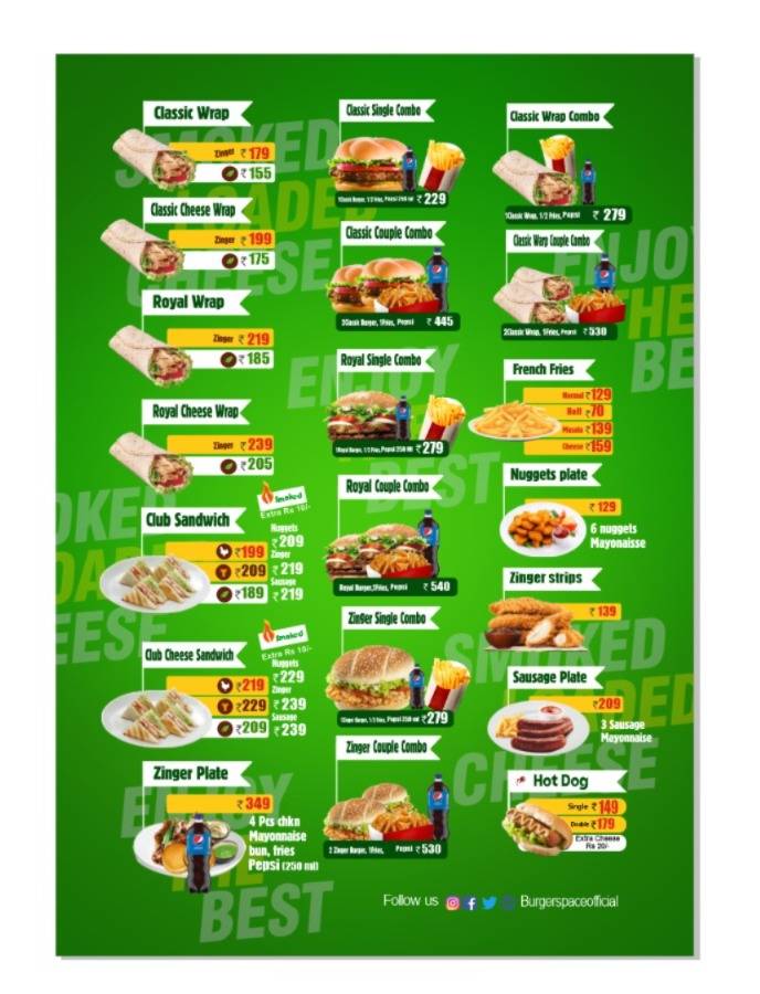 Burger Space menu