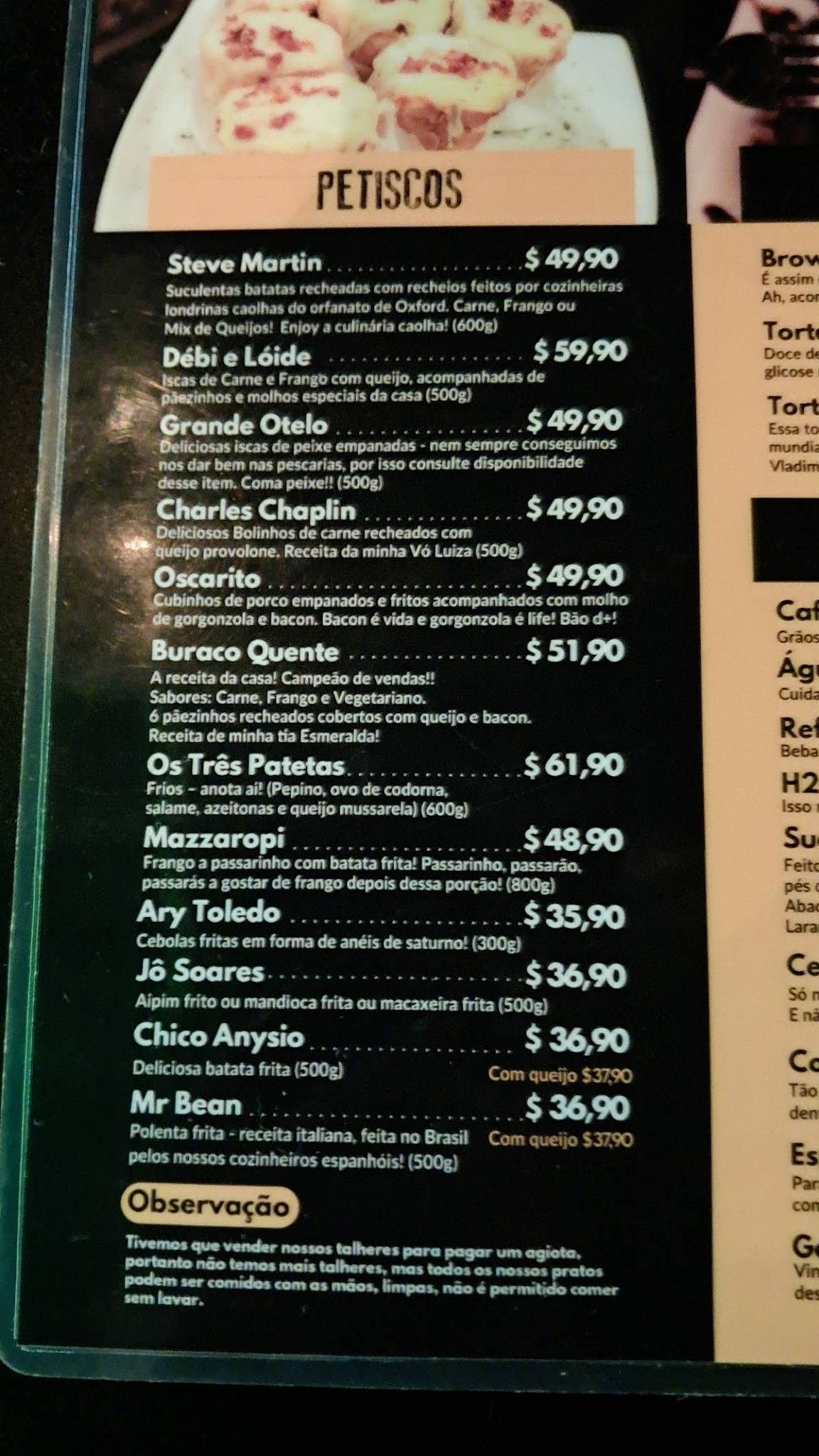 Buteco cardápio