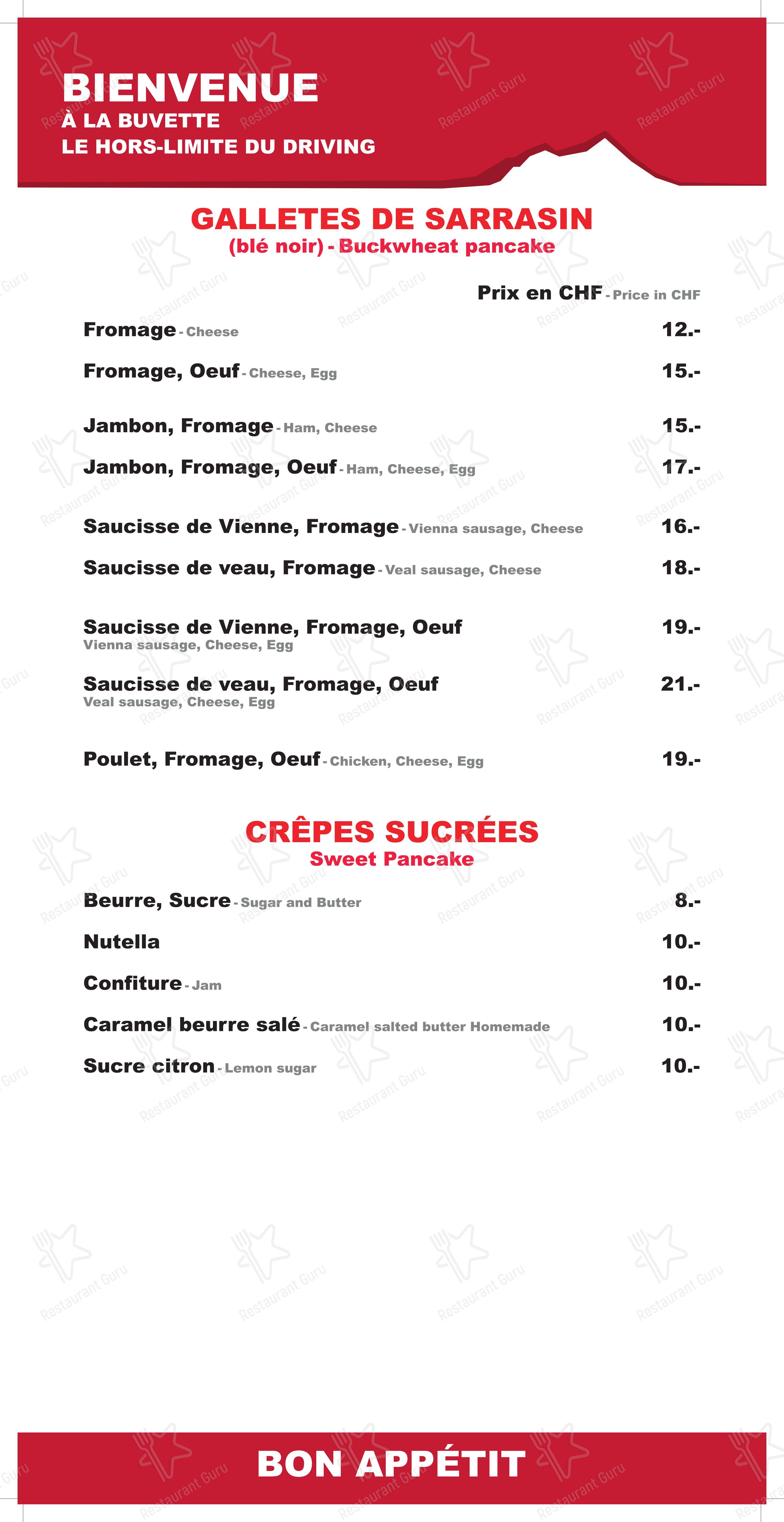 Menu bar per Buvette du Hors Limite (Driving) in Lens