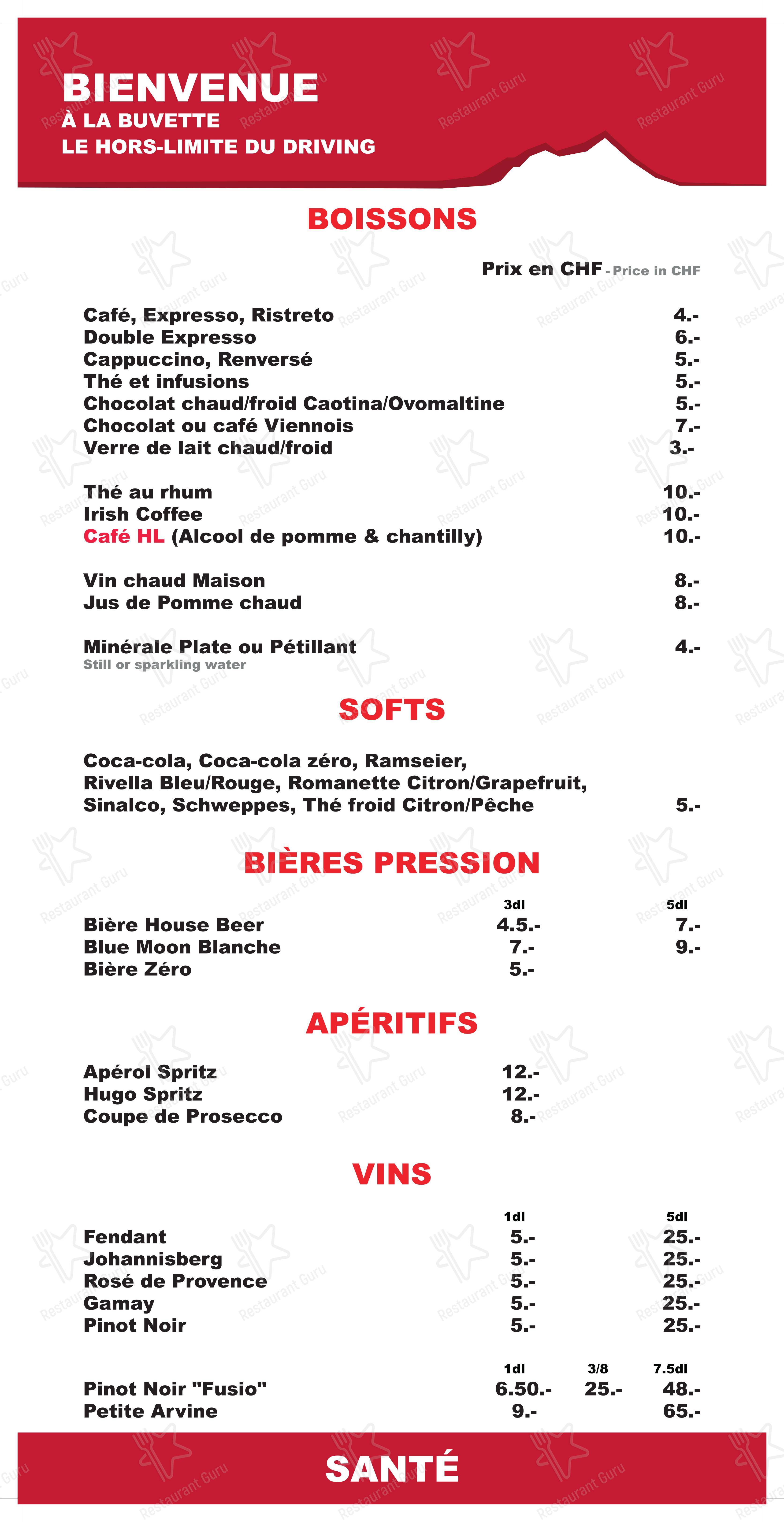 Buvette du Hors Limite (Driving) in Lens - Menu