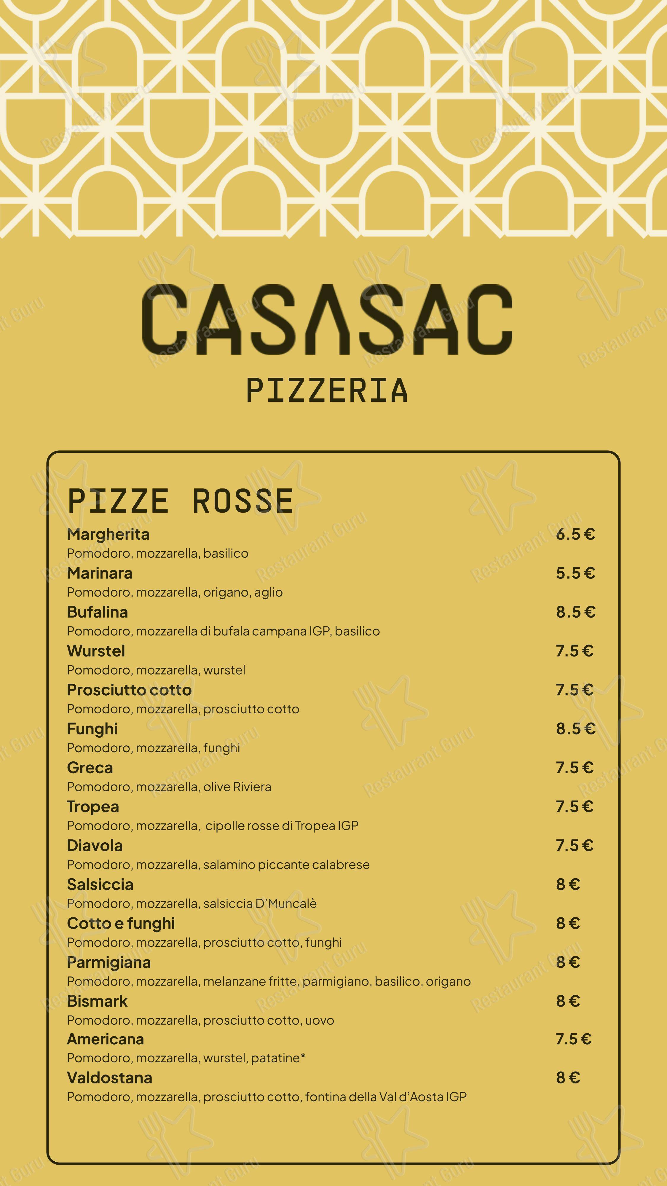Menu per CASASAC - Pane Pizza Caffè in Condove