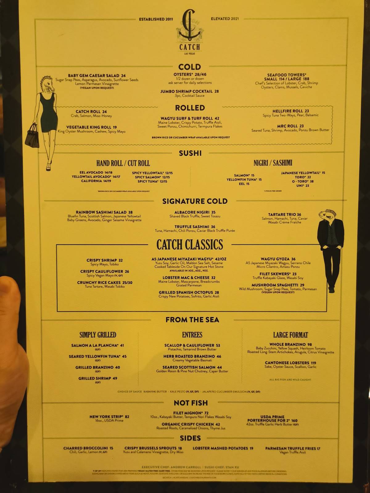 Menu at CATCH restaurant, Las Vegas