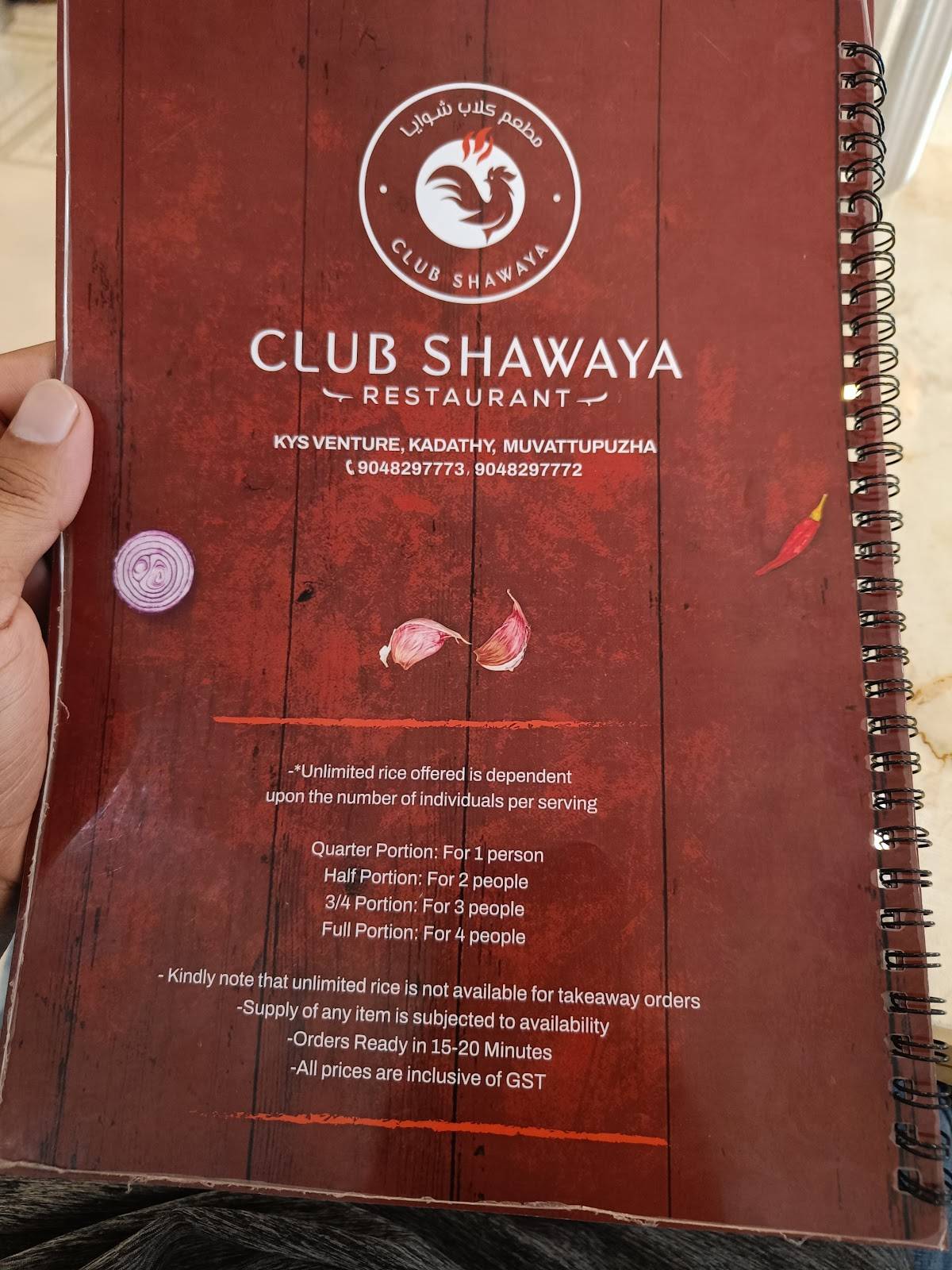 CLUB SHAWAYA RESTAURANT menu