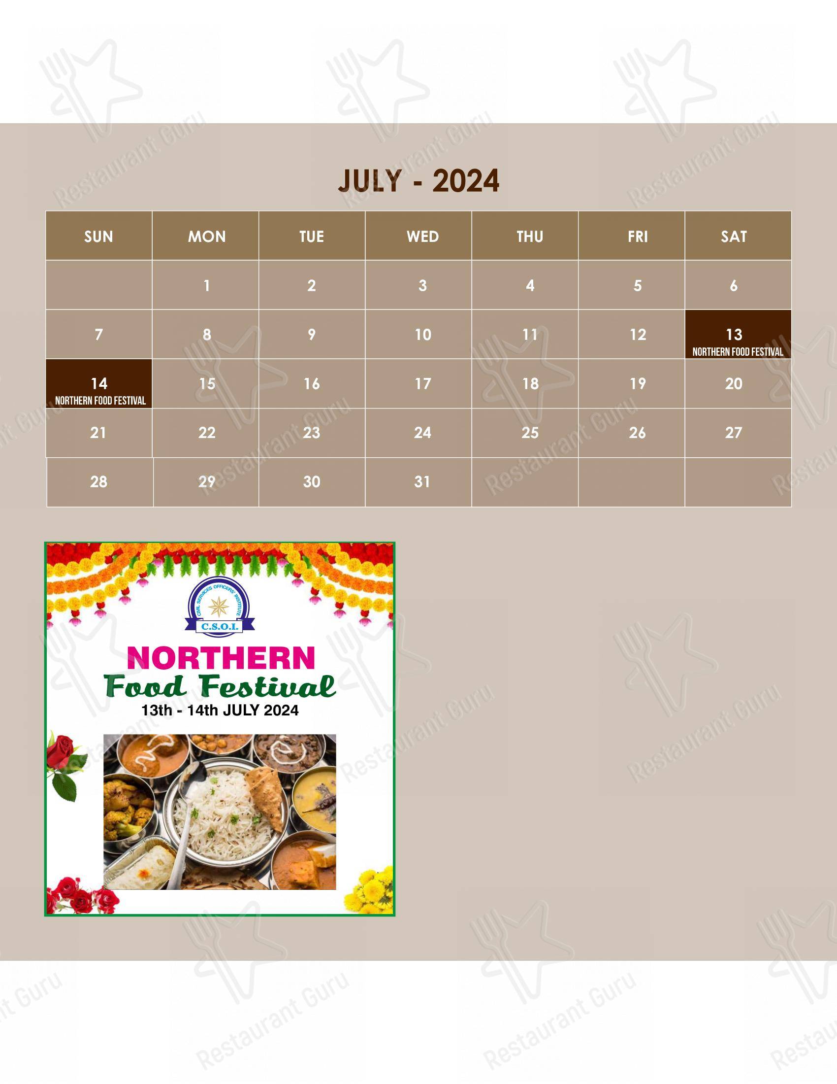 Menu for CSOI in New Delhi