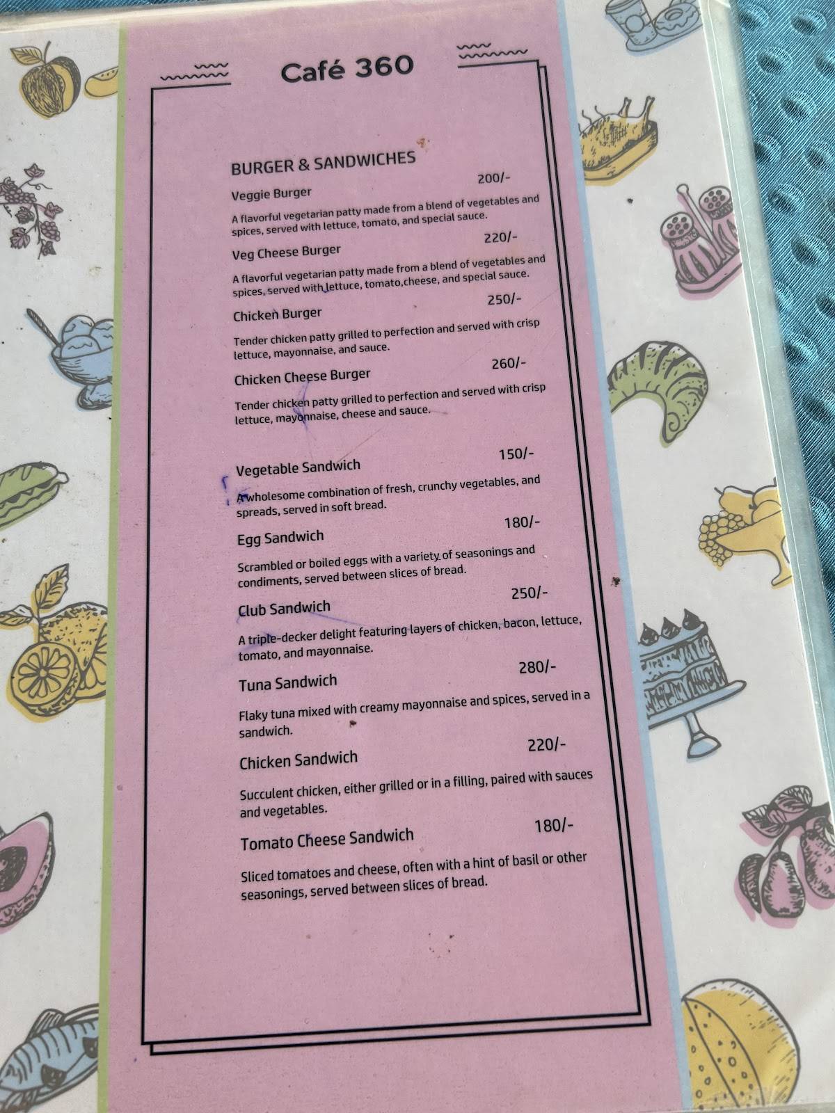 Café 360 menu