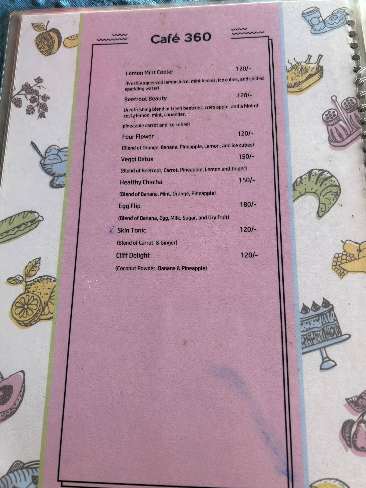Café 360 menu