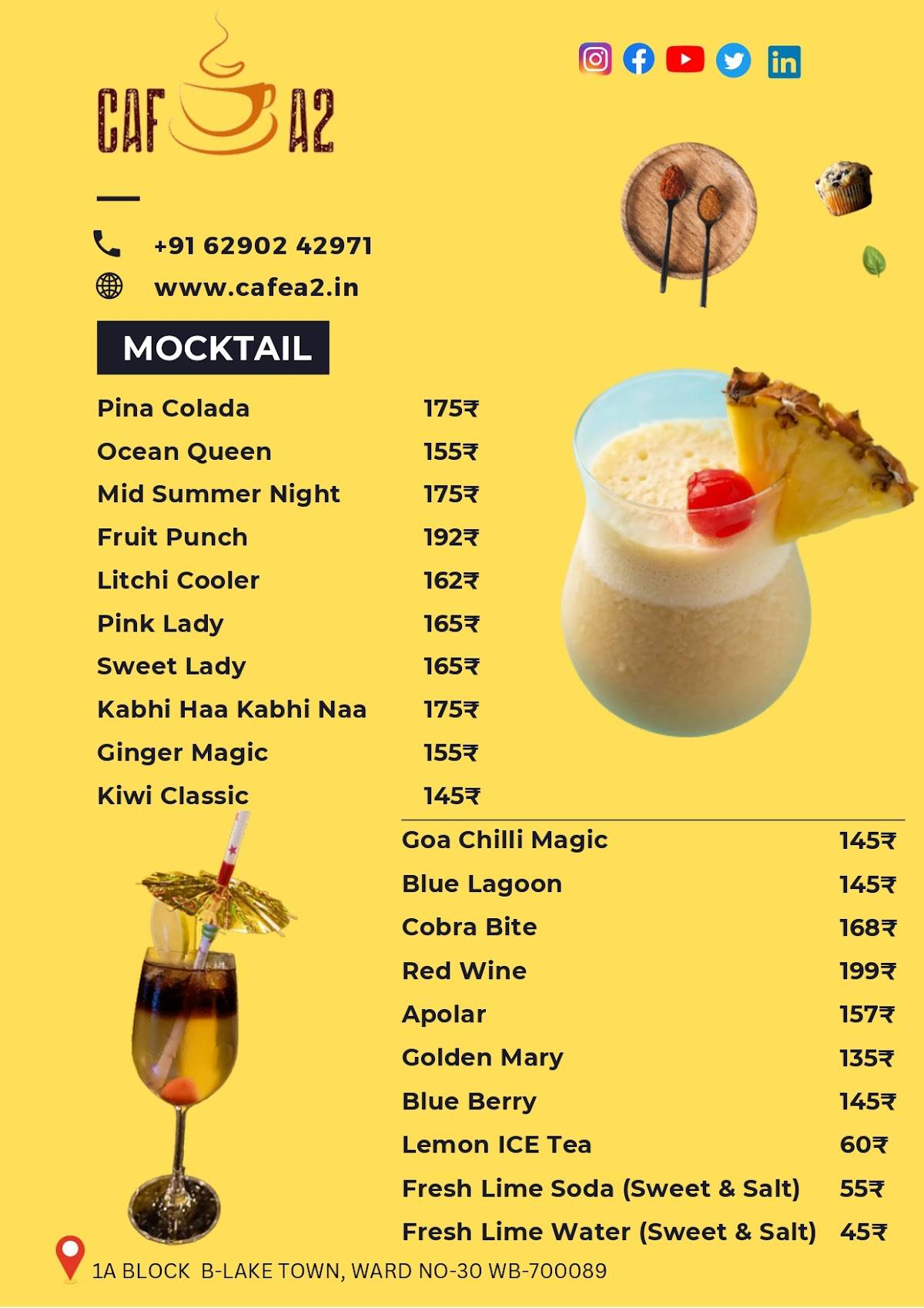 Cafe A2 menu