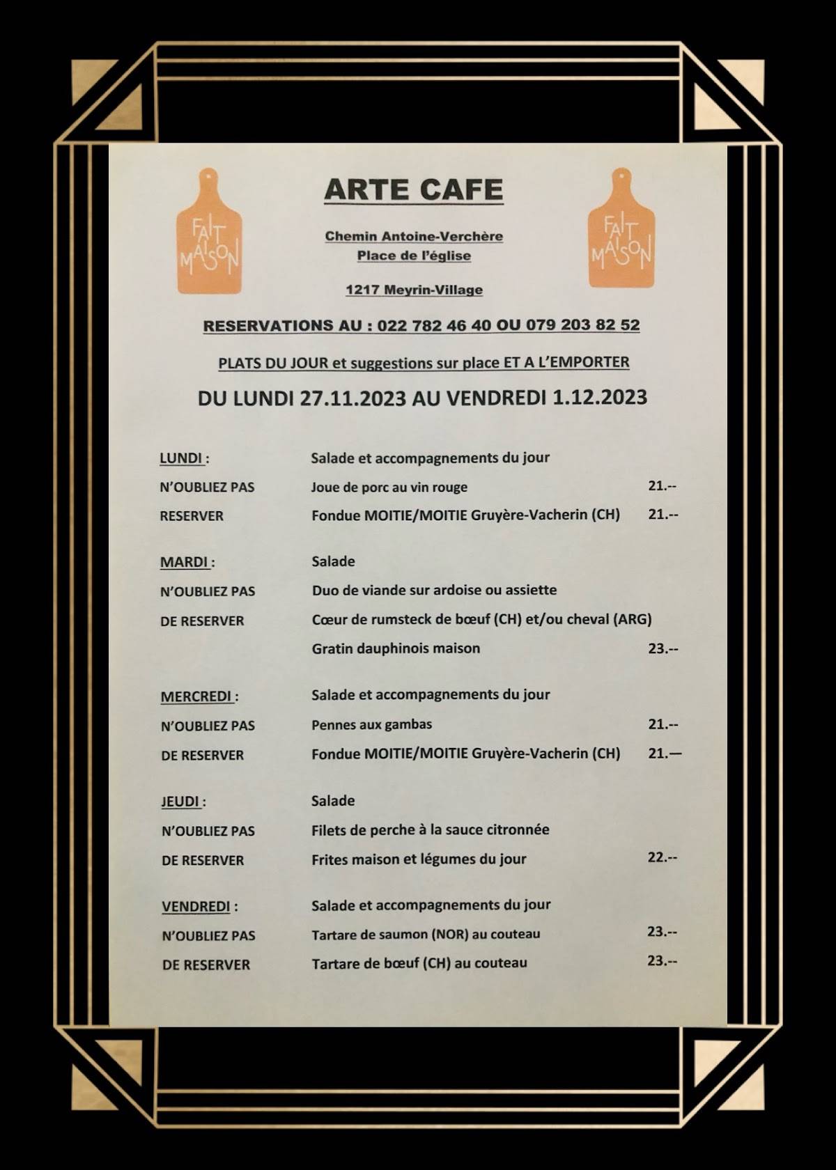 Menu di Arte Cafe 