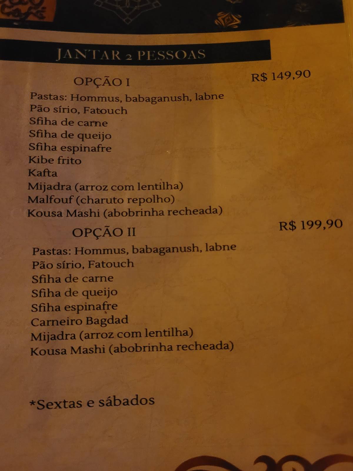 Bagdad Café cardápio