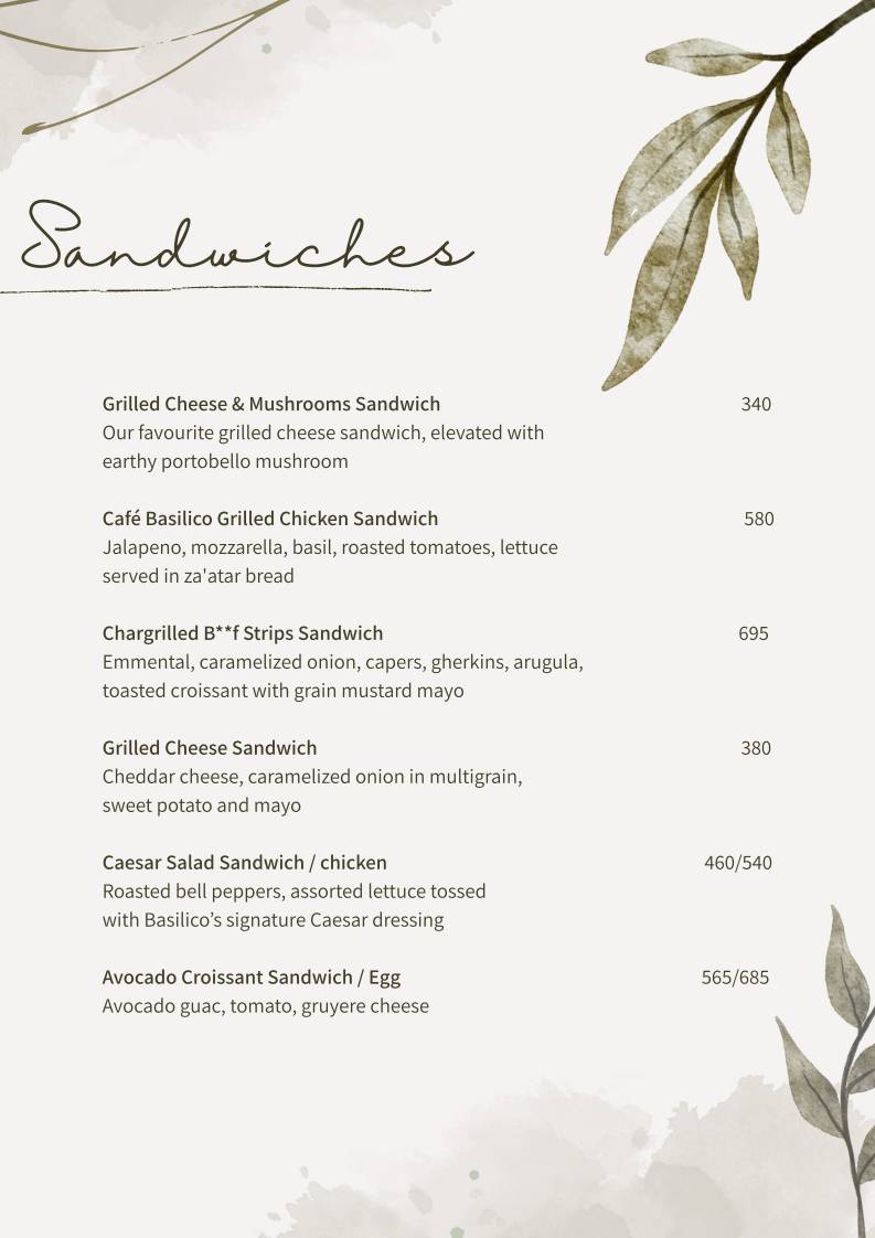 Cafe Basilico - Colaba menu