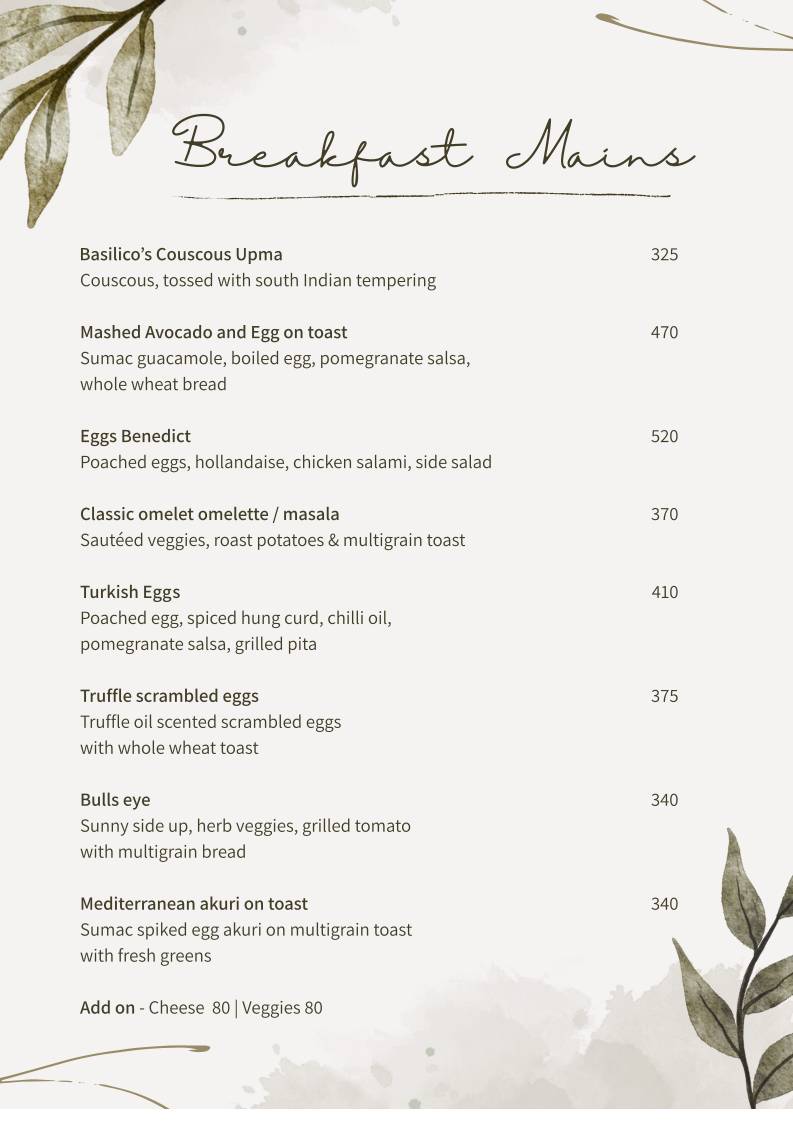 Cafe Basilico - Colaba menu