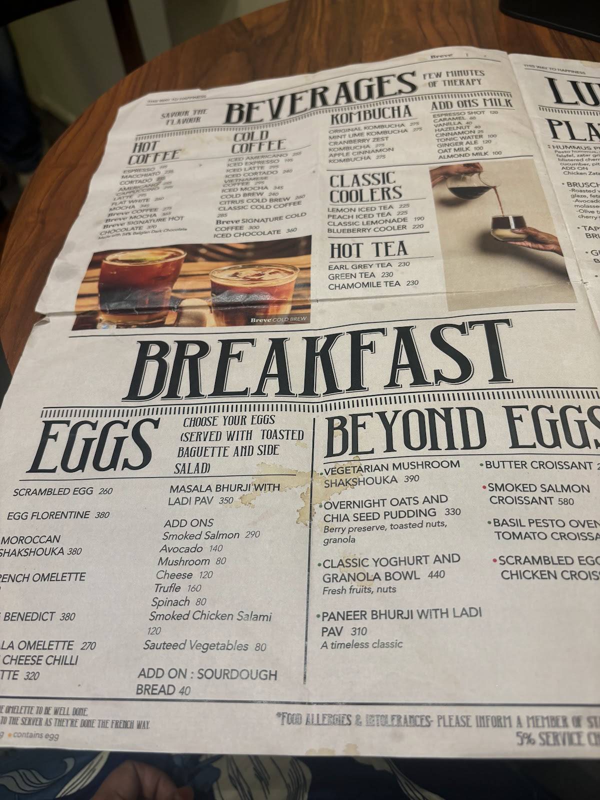 Breve Cafe menu