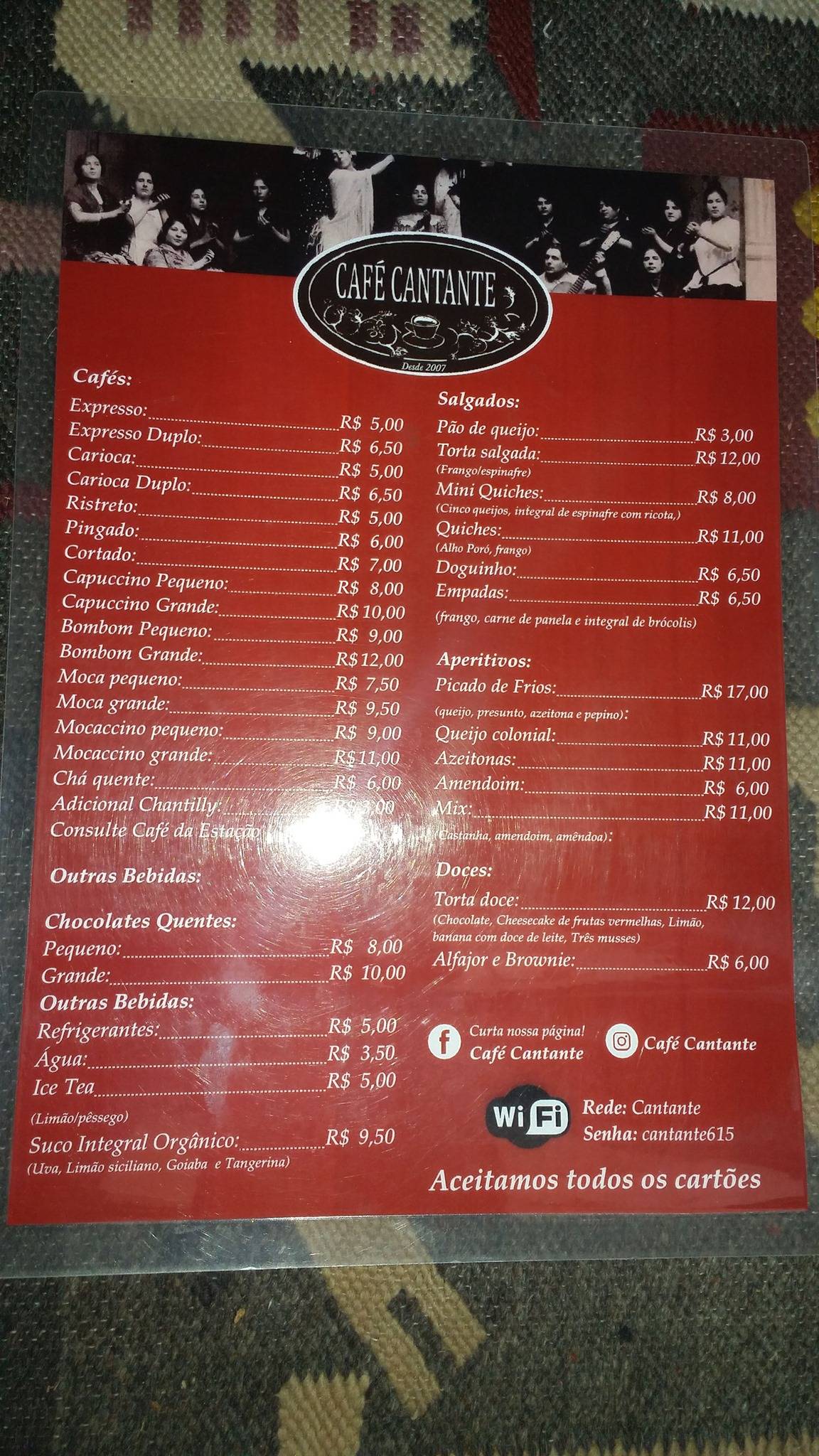Café Cantante cardápio
