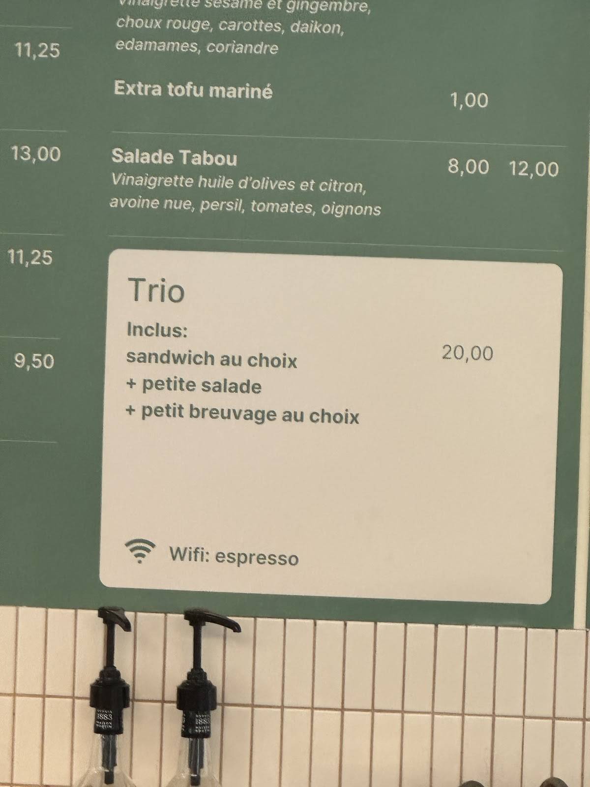 Menu de Café Caron & frères Knowlton