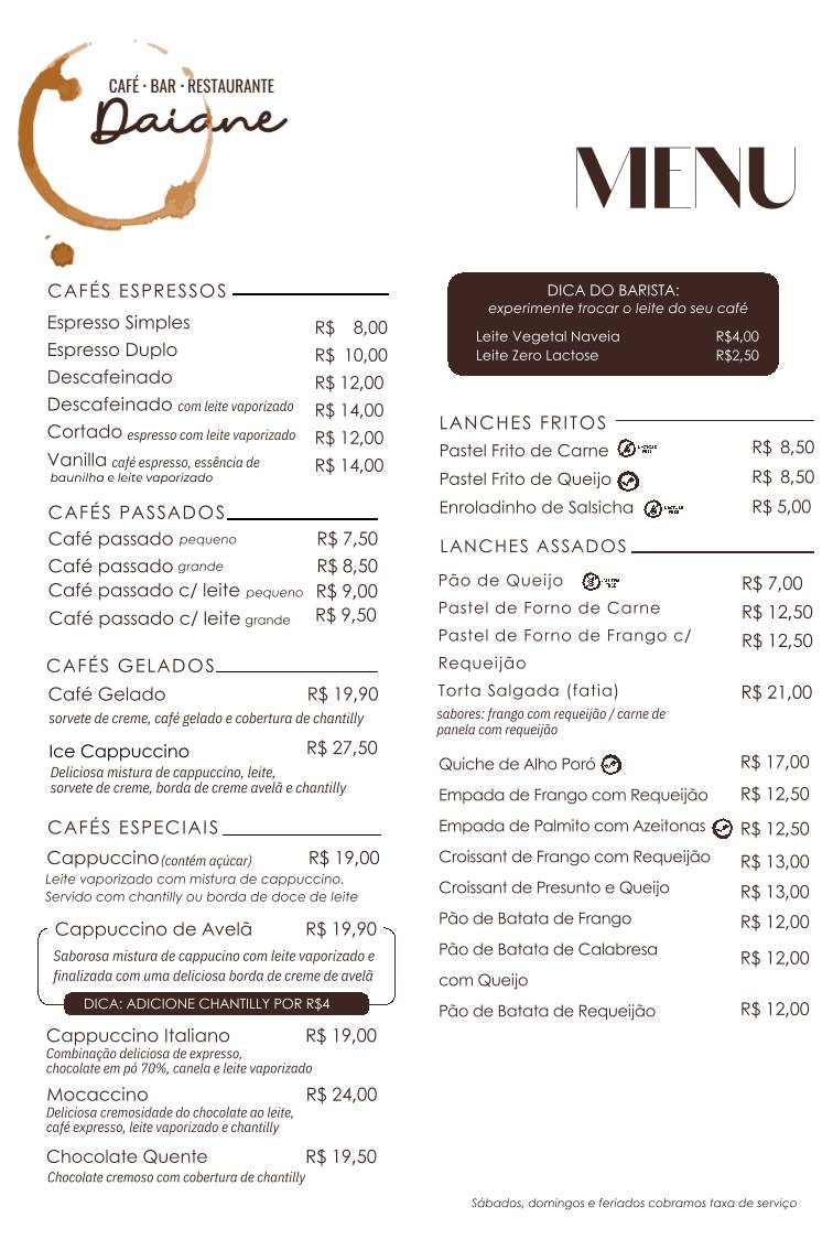 Café Daiane cardápio