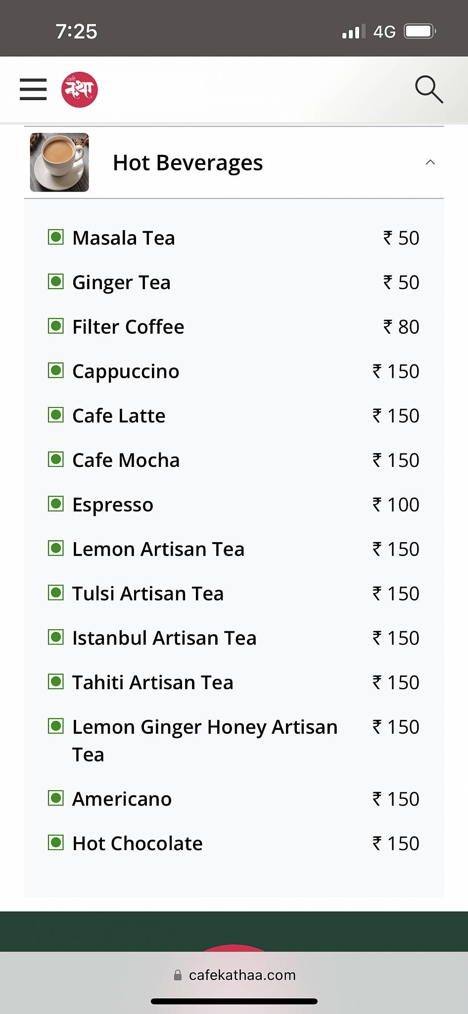 Cafe Kathaa menu