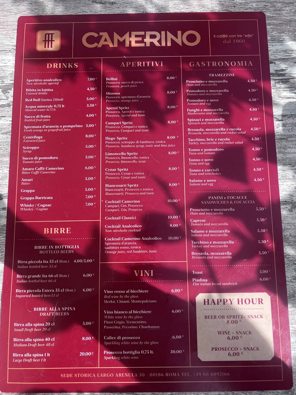Menu di Cafffè Camerino 