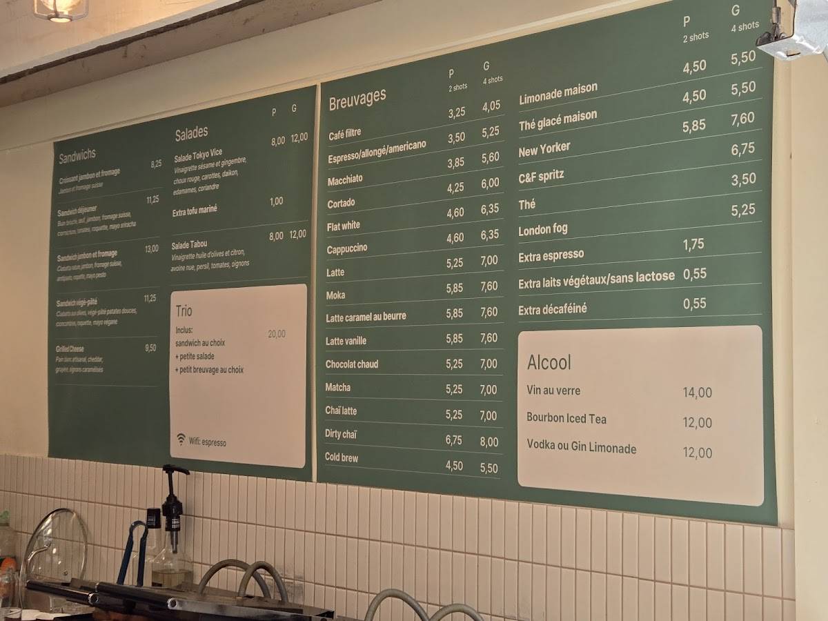 Menu de Café Caron & frères Knowlton