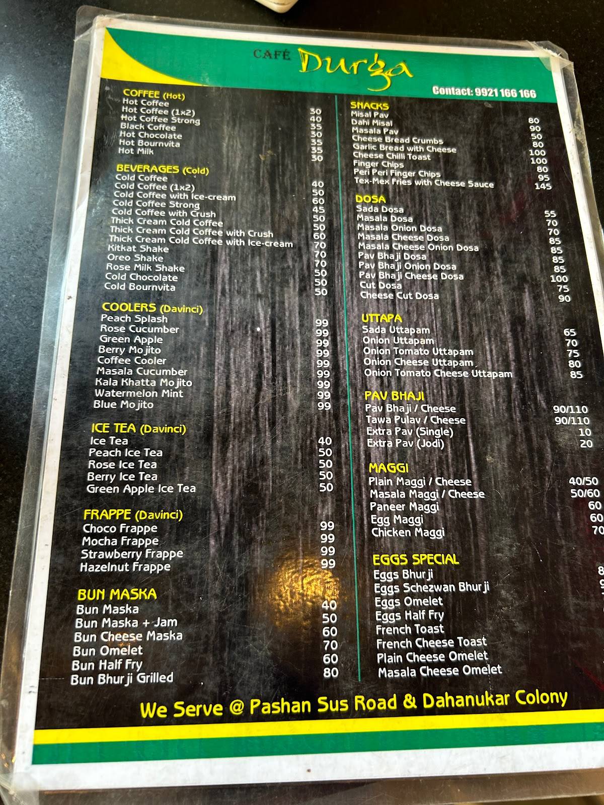 Durga Cafe Pashan Pune menu