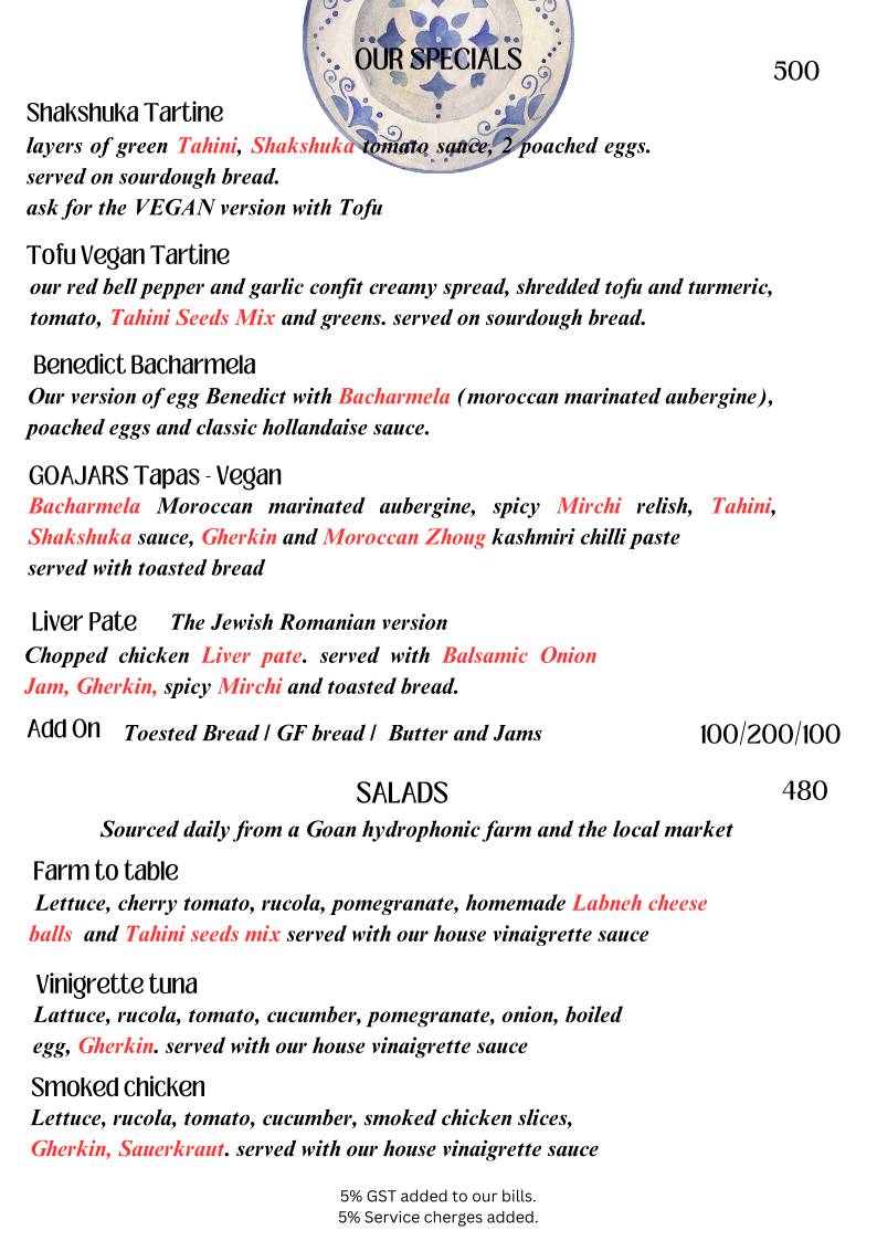 GOAJARS menu
