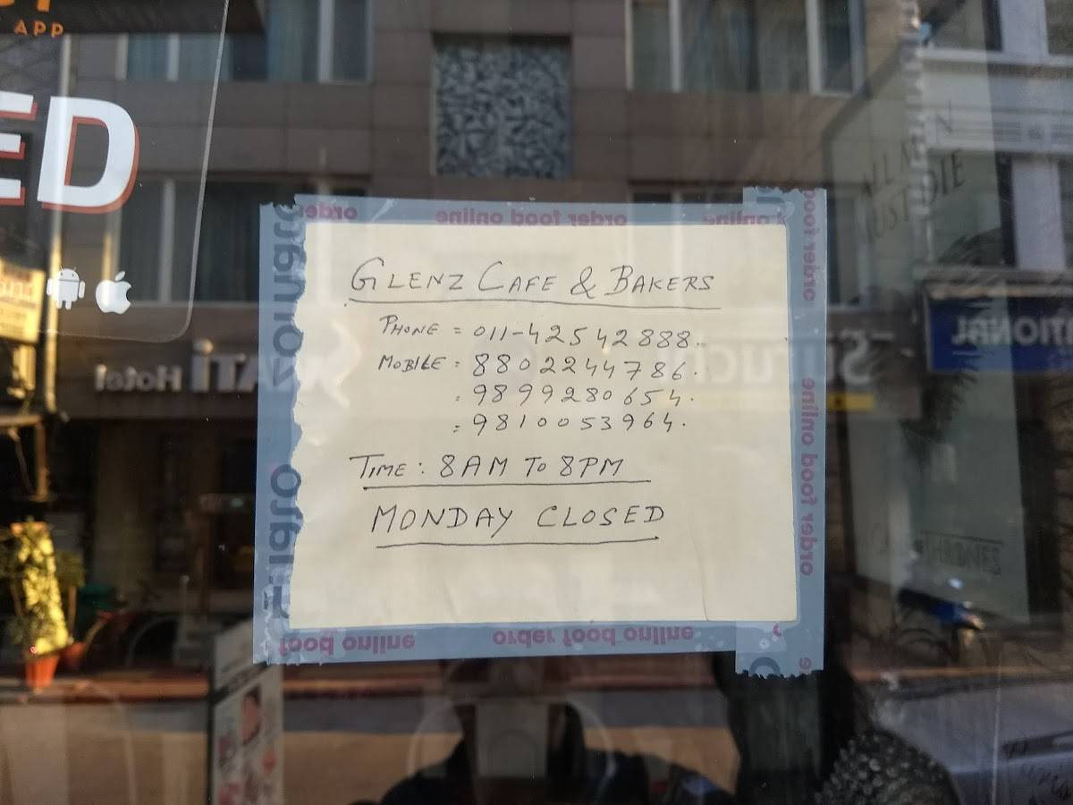 Glenz Cafe and Bakers menu