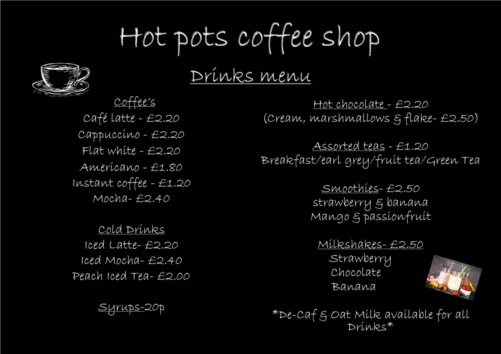 Menu at Hot Pots Coffee Shop & Bakery Cambridgeshire, March