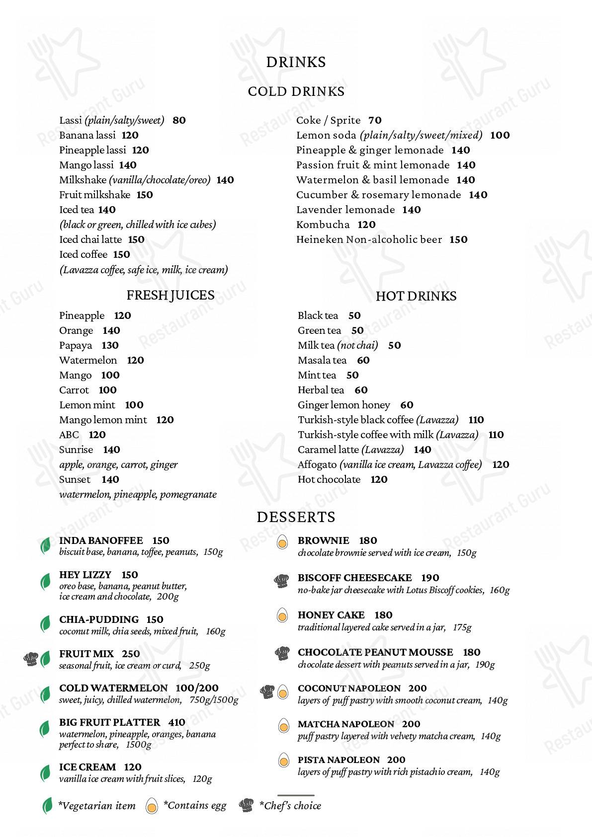 InDa Café menu - dishes and beverages