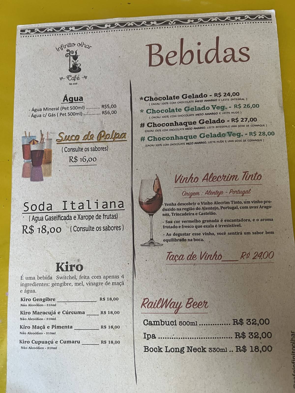 Infinito Olhar Café cardápio
