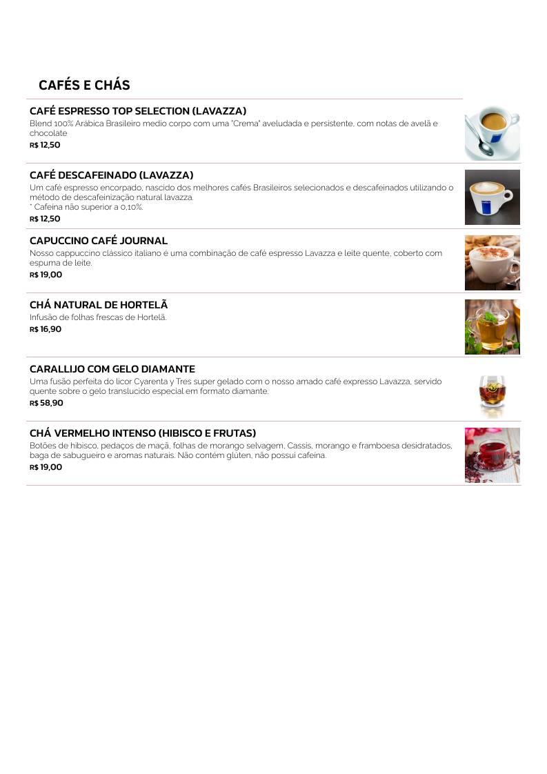 Café Journal cardápio