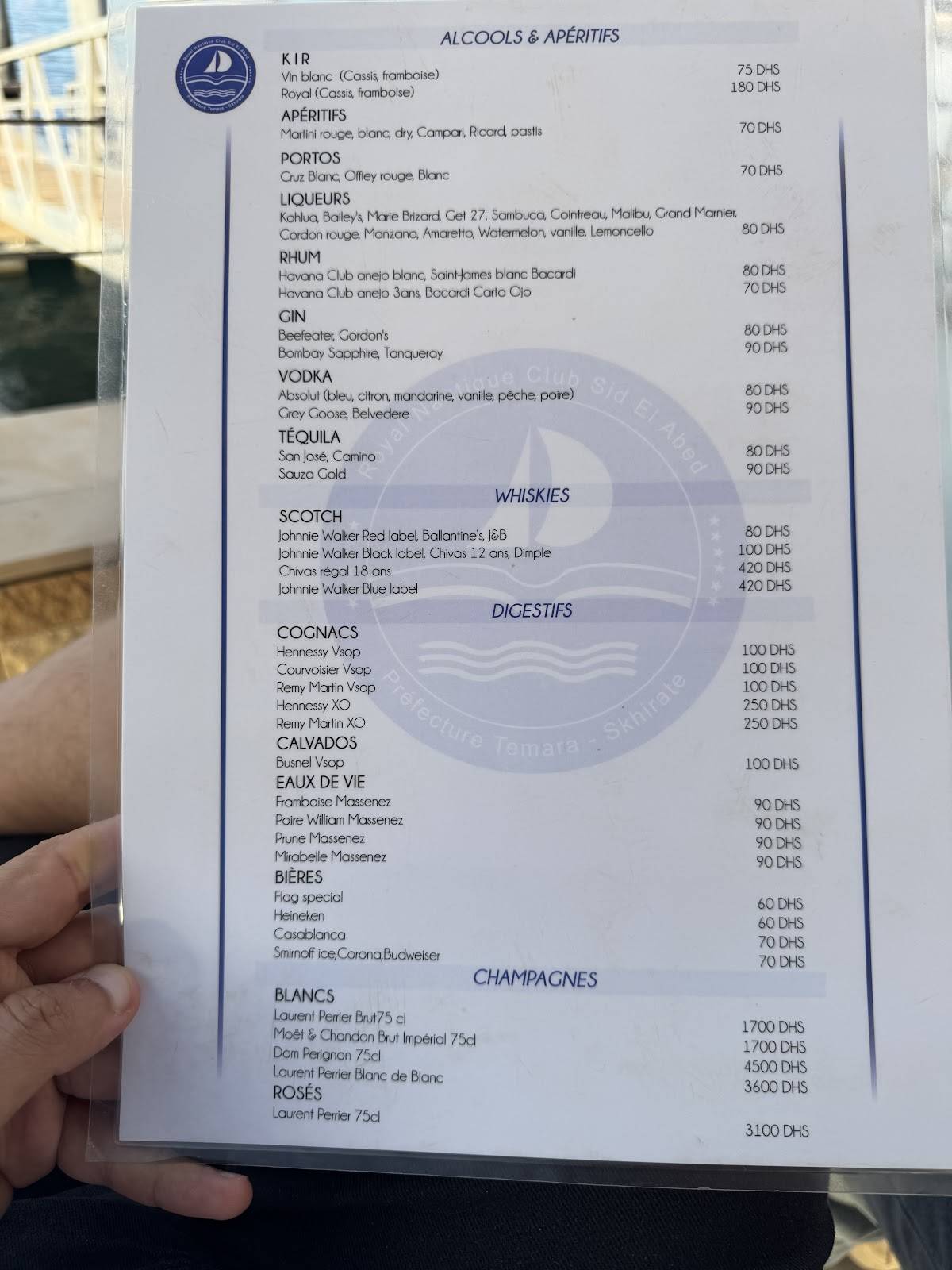Menu de Café Le Grand Bleu