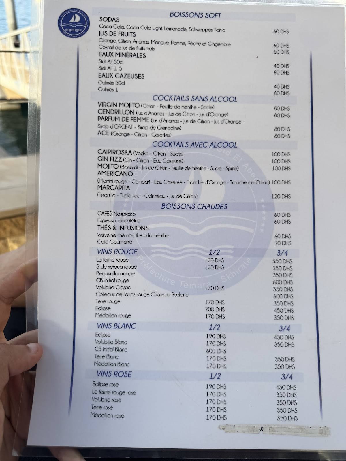 Menu de Café Le Grand Bleu