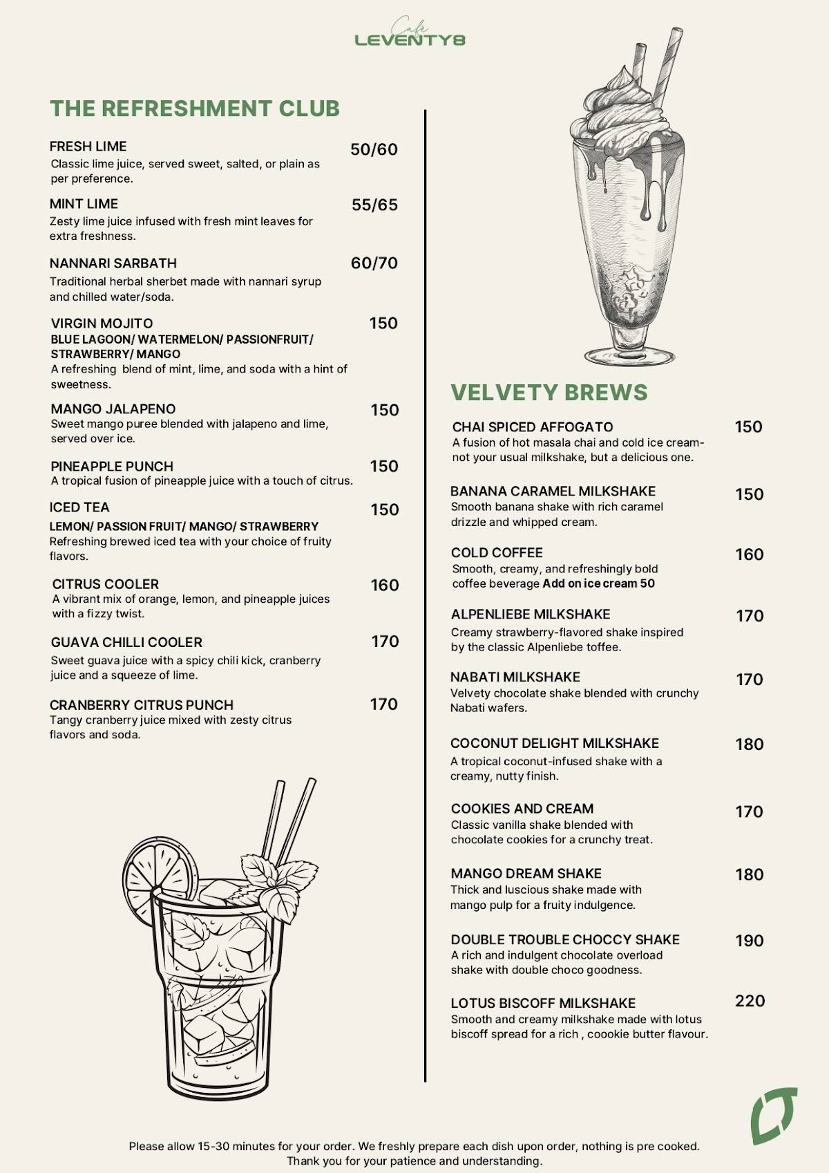Cafe Leventy8 menu