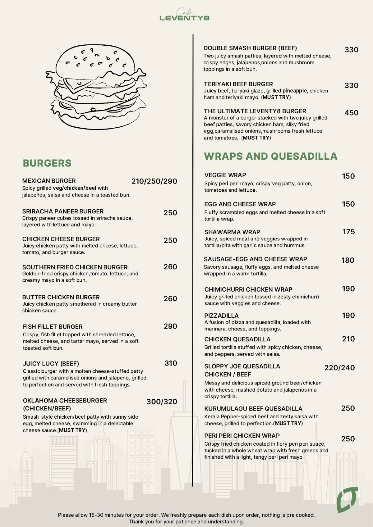 Cafe Leventy8 menu