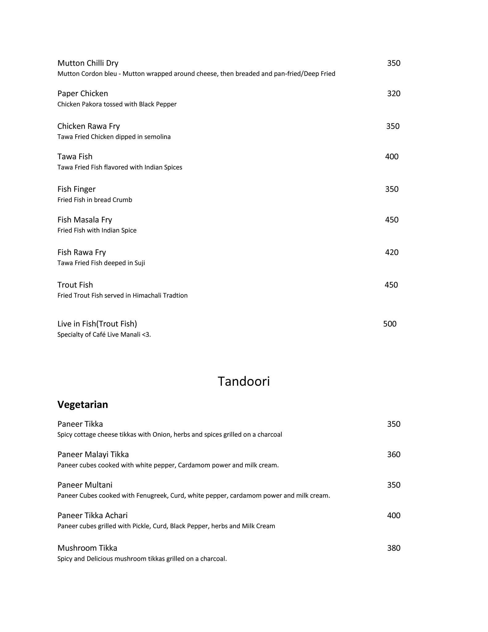 Cafe Live menu