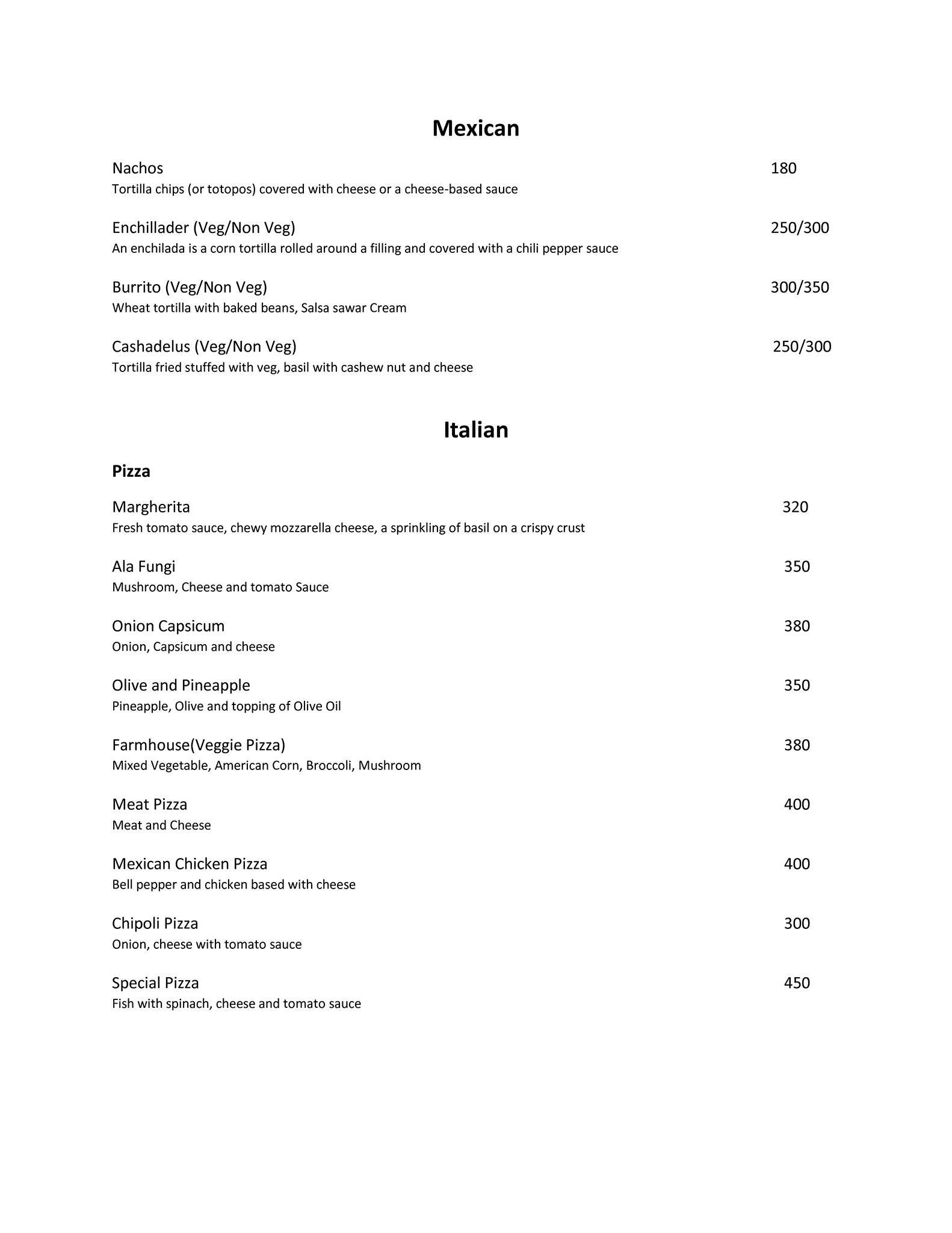 Cafe Live menu